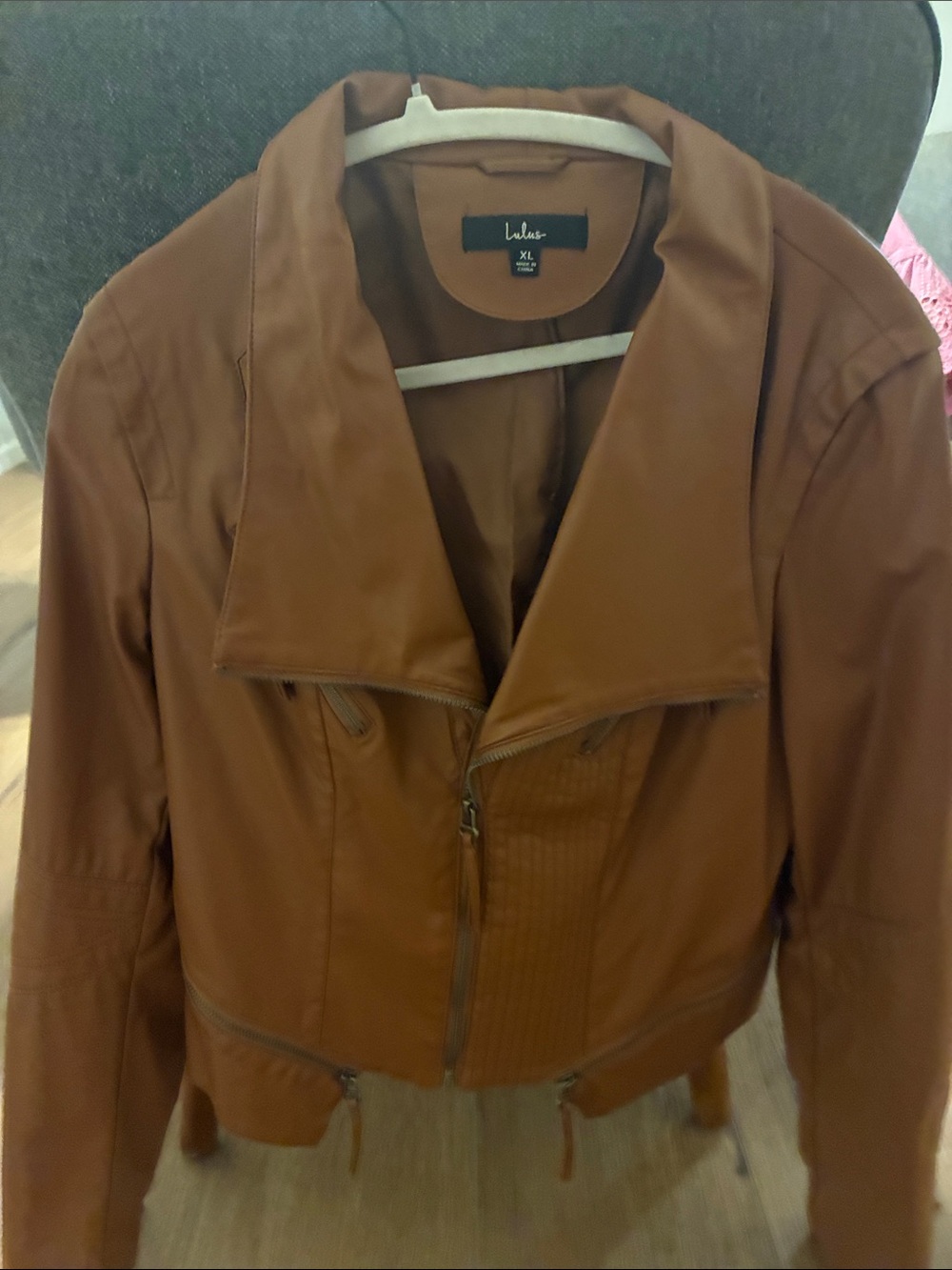 Lulu's Cognac Faux Leather Moto Jacket